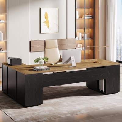 1Easylife 86'' L-Shaped Executive Desk with File Drawers, Wooden Large Corner Computer Desk with Storage Cabinet for Home Office