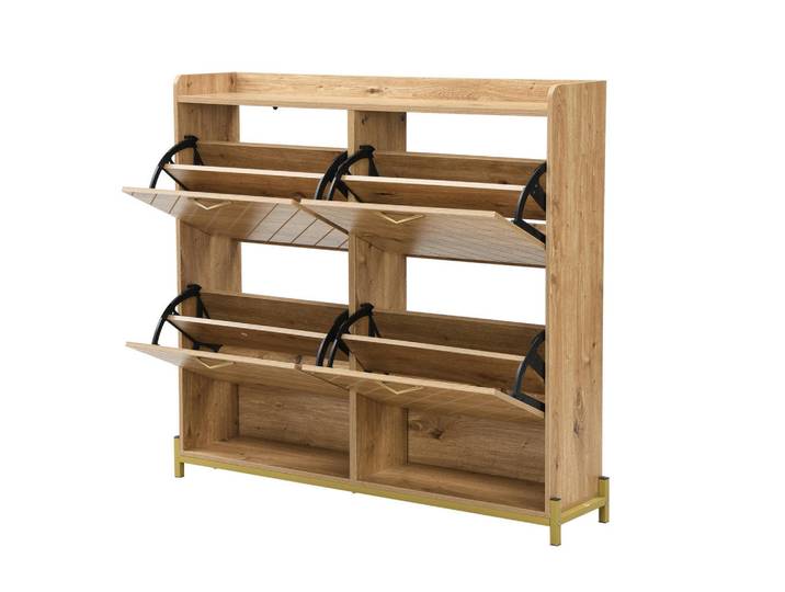 Modfu Schuhschrank aus MDF 108,5x24x100cm in Naturfarben mit Metallfüßen, 108.5x100x24 cm, Garderobe, Schuhaufbewahrung, Schuhkipper