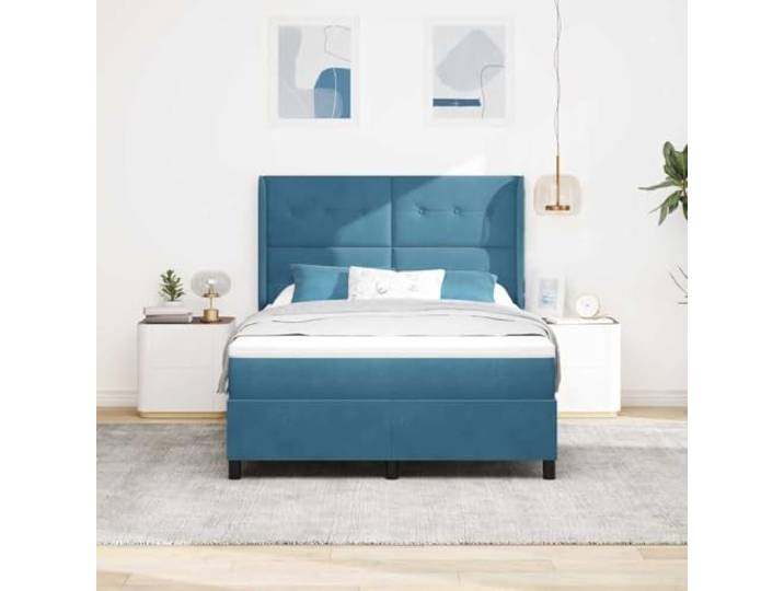 KTHLBRH Doppelbett Samt Blau 160 x 200 cm Kopfteil verstellbar, Taschenfedern, Holzrahmen, selbsttragendes Design