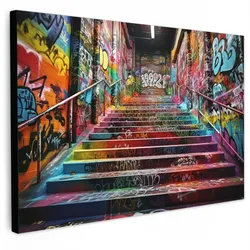 LEINWANDBILD Treppe - Graffiti - Farben - Kunst Gemälde 60x40 cm