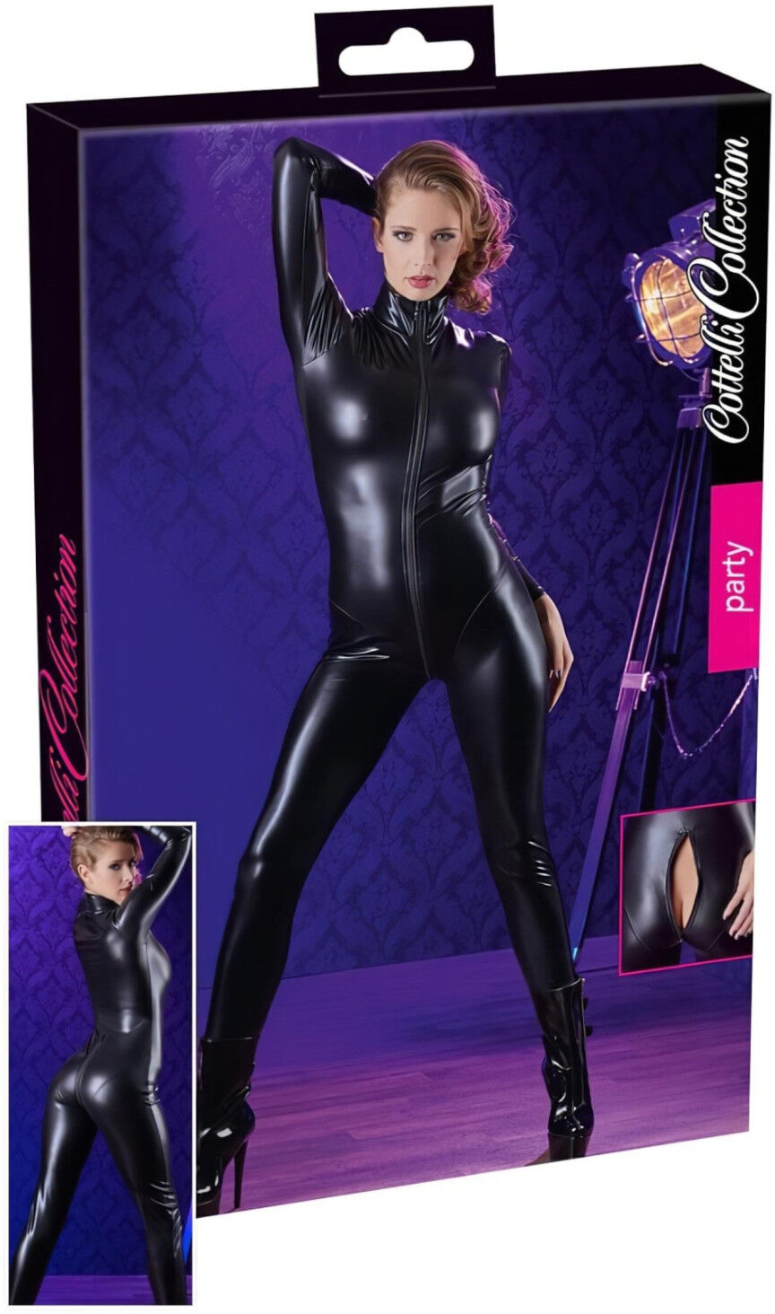 Cottelli - Shiny Long-Sleeve Party Overall (Black) - L