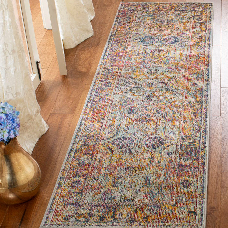 World Menagerie Green Oriental Hand Woven Area Rug Light Blue/Orange Runner 66 x 213 cm