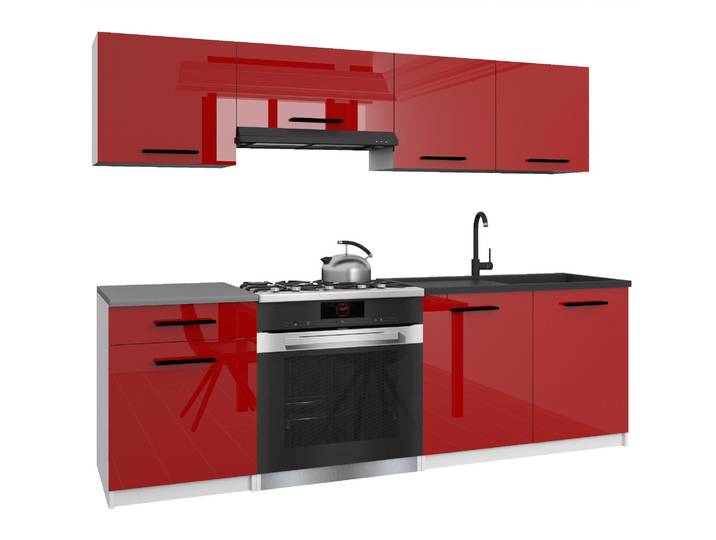 Belini Moderne Küchenzeile Küchenblock ITALIA 1 - Küchenmöbel 180cm Rot - Einbauküche mit Hängeschränke, Unterschränke & Arbeitsplatten