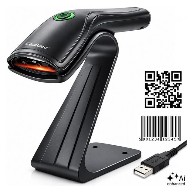 Qoltec Precyzyjny Skaner czytnik kodów kreskowych 1D 2D + stojak na skaner | QR | EAN |USB (52750)