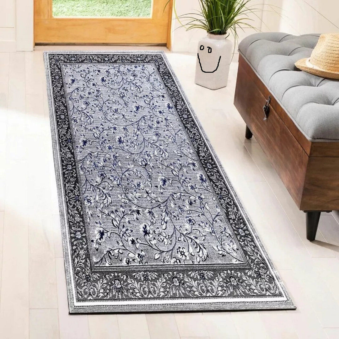 Rosalind Wheeler Floral Flatweave Area Rug Blue Rectangle 200 x 290 cm