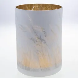 Windlicht Poaceae 24 cm - Weiß Rund Glas Lou De Castellane 18x18 cm