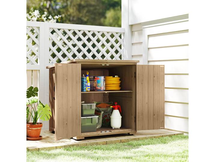 Outsunny Armoire Jardin Bois Double Porte Étagère