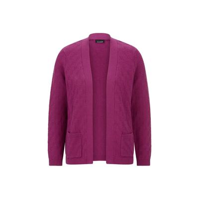 Strickjacke GOLDNER "Baumwoll-Cardigan ohne Verschluss", Damen, Gr. 42, lila (beere), Obermaterial: 100% Baumwolle CO., figurumspielend, Rippbündchen, Strickjacken Strickjacke, aufgesetzte Taschen