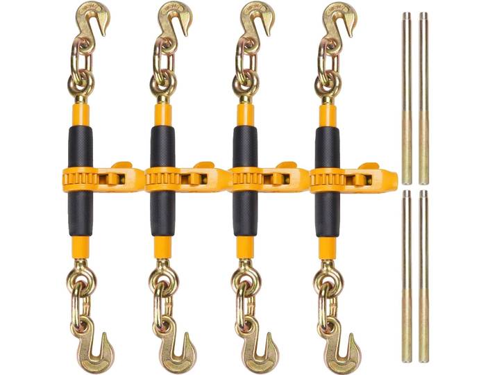 Tendeur à cliquet VEVOR pour chaîne d'arrimage 0\,8-0\,9 cm\, capacité de charge 3220 kg\, pack de 4\, avec crochet de préhension\, éléments de fixation pour chaînes de transport\, remorques\, camions à plateau