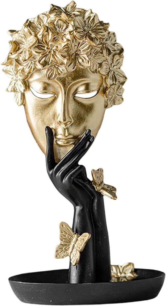 Denker masker beeldje - Abstract decoratief beeld - Zwart goud - Hoogte: 30 cm