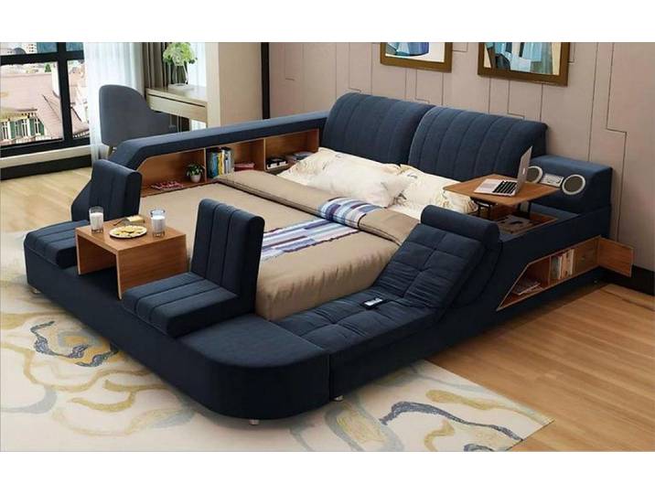 Xlmoebel Multimediabett XLMOEBEL Multifunktionsbett in Blau mit hochwertigem Holzgestell (Multifunktionsbett, blau), Made in Europa