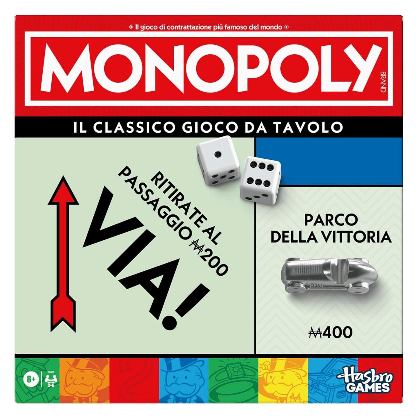 Monopoly Brettspiel mit Aufbewahrungsfach und grösseren Spielfiguren (Italienisch, 2 - 6 Spieler) (G0009103)
