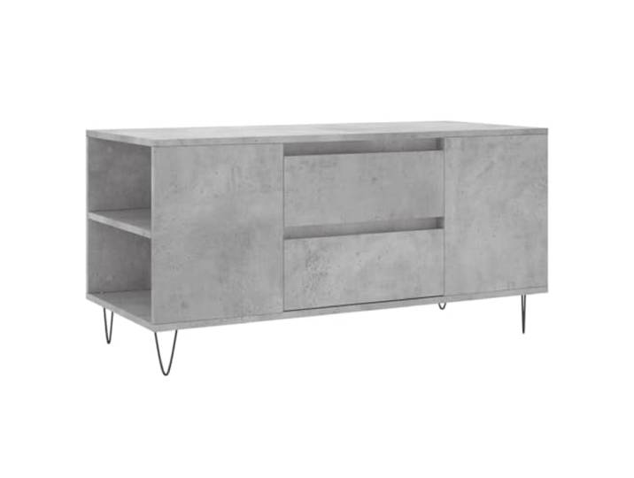 fsahslih Couchtisch Betongrau 102x44,5x50 cm Sofatisch mit Schubladen Moderner Beistelltisch in Beton-Optik für das Wohnzimmer, reichlich Stauraum durch Fächer und stabile Metallbeine.