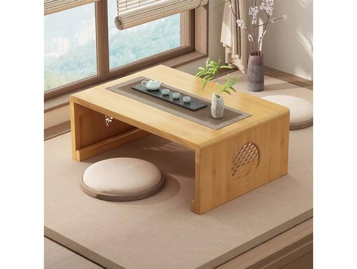 Chinesischer Tee-Bodentisch aus Bambus,japanischer faltbarer Couchtisch,Altartisch Meditation,niedriger tragbarer zusammenklappbarer Tatami-Tisch for Wohnzimmer,Heimdekoration (Holz, 80*50*30cm)