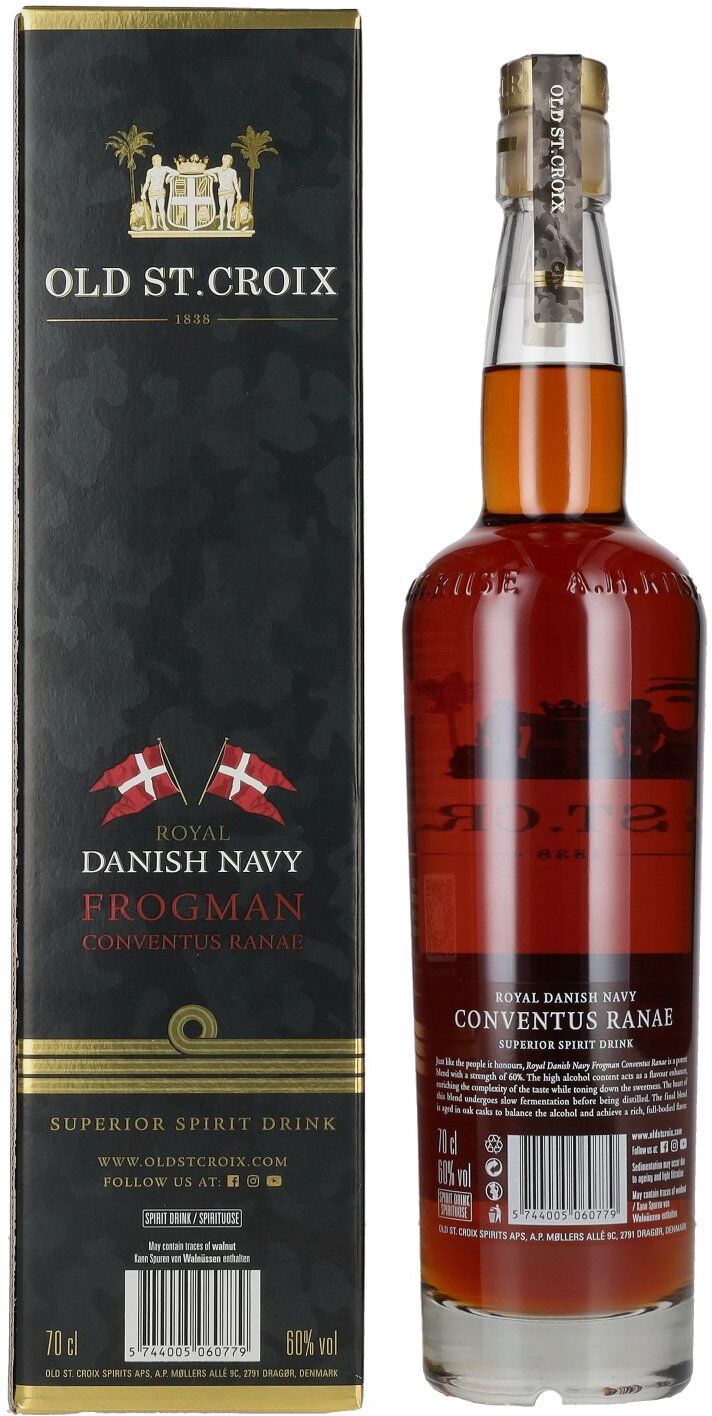 Old St. Croix A.H. Riise Royal DANISH NAVY FROGMAN Conventus Ranae Superior Spirit Drink 60% Vol. 0,7l in Geschenkbox