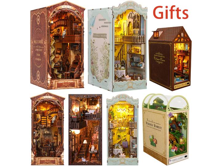 Nouveau bricolage coin livre miniature étagère insérer maison de poupée modèle Kit de construction étagère en bois serre-livres décoration de la maison cadeaux du nouvel an