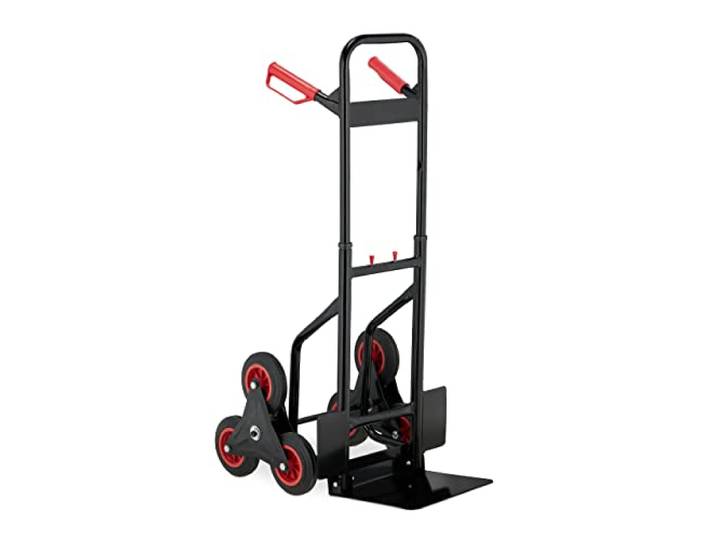 Relaxdays Diable\, Support de Transport Pliable\, Jusqu’à 200 kg\, Roues en Caoutchouc\, Hauteur réglable\, Noir-Rouge