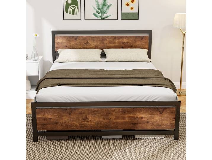 HOMCOM Cadre de Lit Double 160x200cm Acier Bois Foncé
