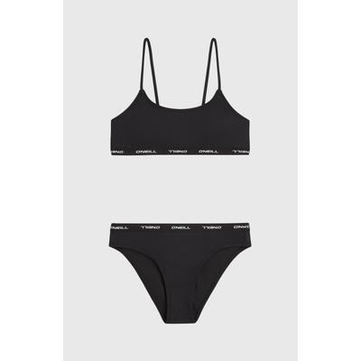 Bandeau-Bikini O'NEILL "O'NEILL SPORT BIKINI SET", Mädchen, Gr. 152 (146), N-Gr, schwarz (schwarz out), Obermaterial: 82% Polyamid, 18% Elasthan. Futter: 92% Polyester, 8% Elasthan, Bikini-Sets, sportliches Bikini-Set, elastischer Bund mit Logostreifen