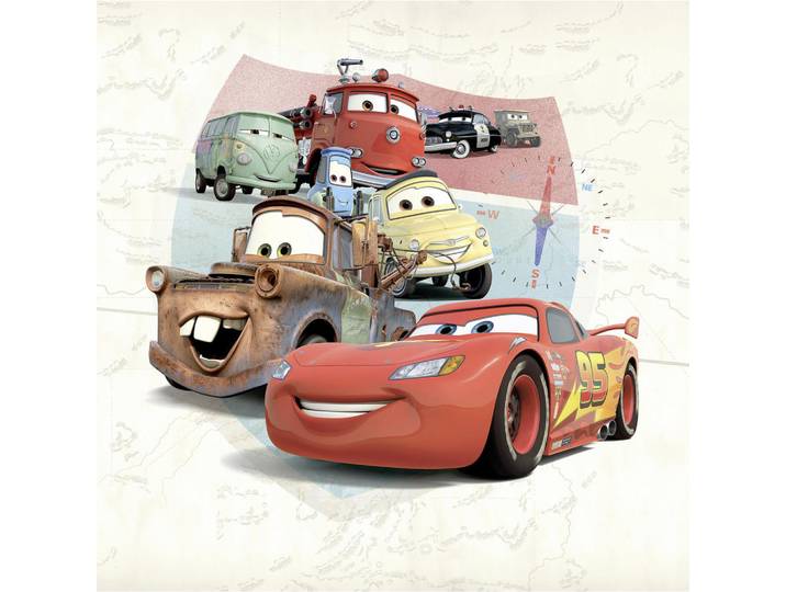 Disney Fototapete Cars Open Road, Naturfarben, Mehrfarbig, Cartoon, 250x250 cm, Tapeten & Wandverkleidungen, Fototapeten