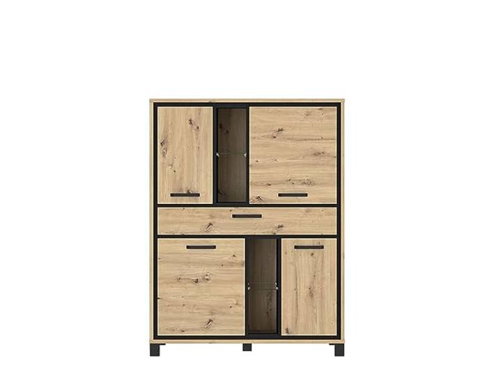 FORTE Trondheim Highboard, Holzwerkstoff, Artisan Eiche kombiniert mit Schwarz Eiche, 101,1 x 161 x 120,4 cm