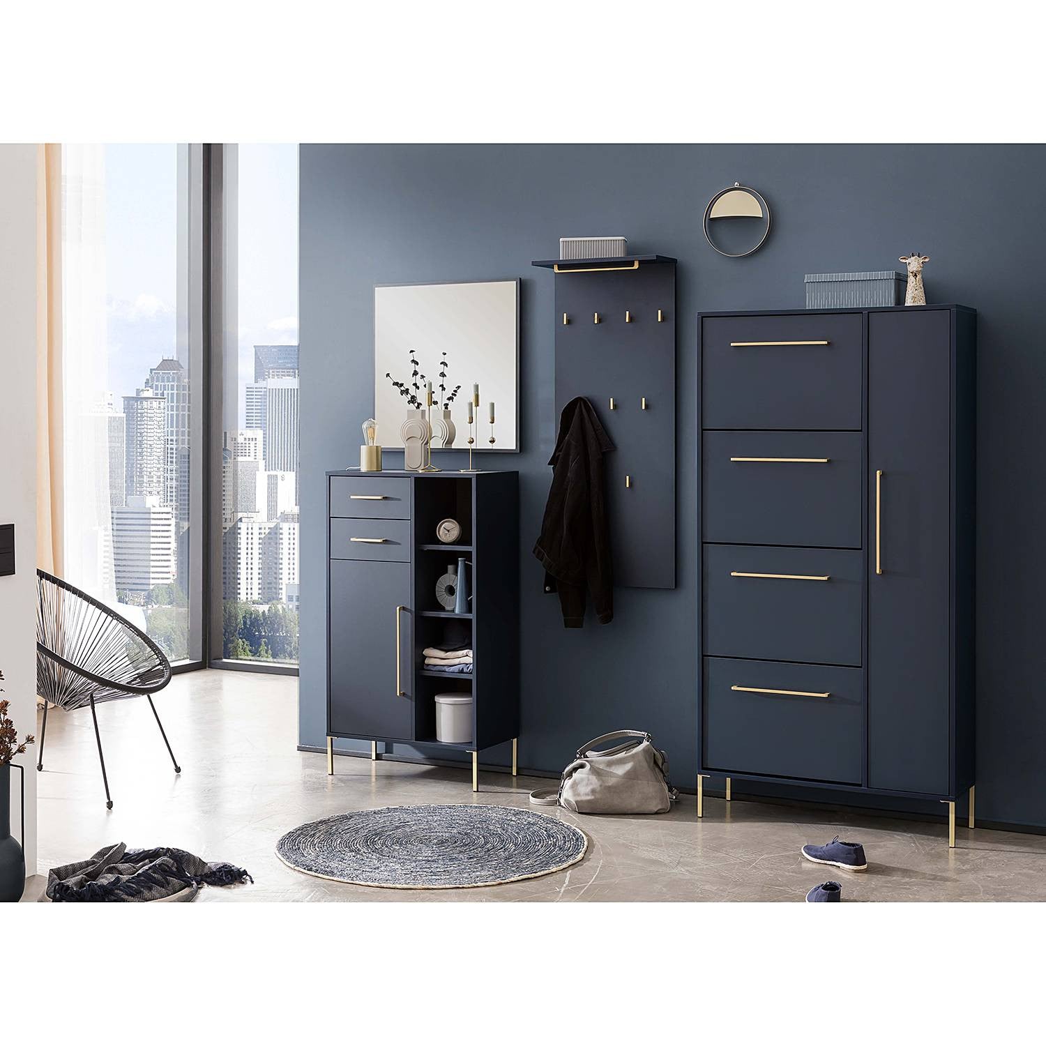 home24 Spiegel II Blauw, B/D/H: 67 x 67 x 3 cm