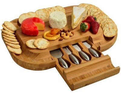 Picnic at Ascot Deluxe Malvern Bamboo Cheese Board with Stainless Steel Tools