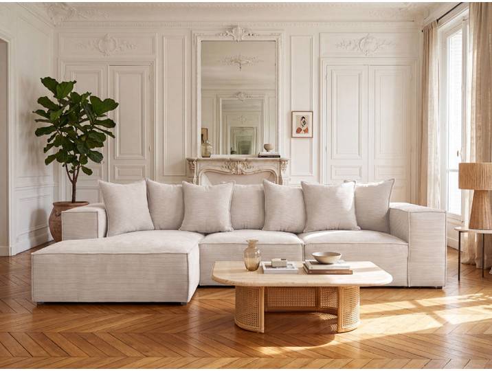 Designer Ecksofa Largo in Cord - Orange - Links - Cord - Luxusbetten24