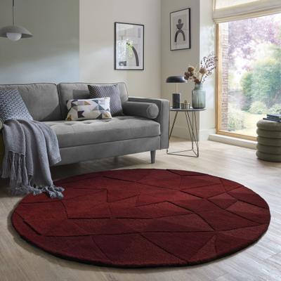 Teppich FLAIR RUGS "SHARD", rot, H:10mm Ø:160cm, Wolle, Teppiche, Teppich, Hoch-Tief Effekt, Handgearbeitet, 100 % Wollflor