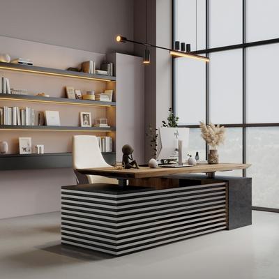 WESOME Modern Executive Standing Desk with Power Charging Station Storage File Cabinets 3 Drawers