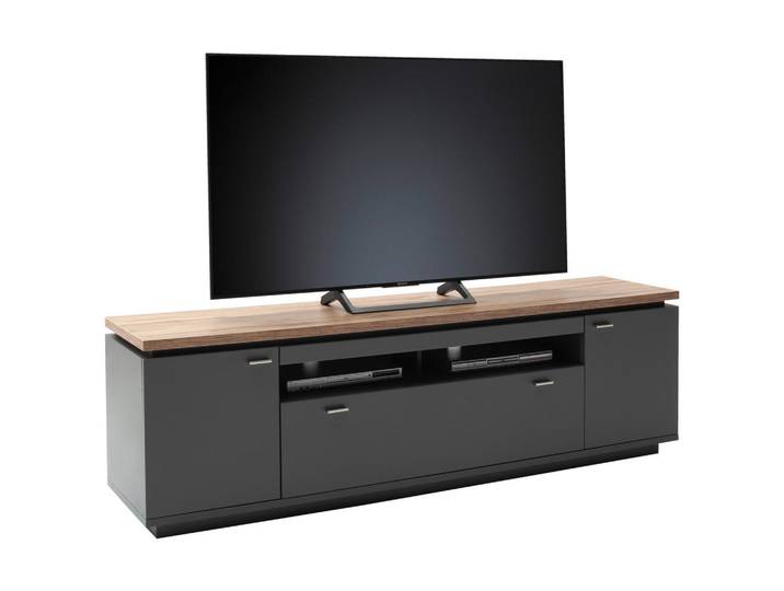 Stylife Lowboard Neapel, Grau, Eiche Wotan, 2 Fächer, 1 Schublade(n) Schubladen, 210x65x50 cm, Beimöbel erhältlich, stehend, Beleuchtung, Wohnzimmer, Wohnwände, Lowboards, Lowboards stehend