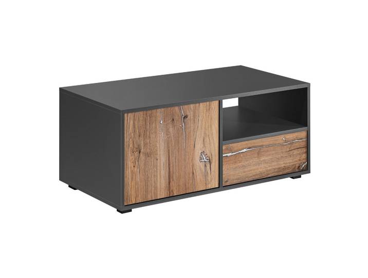 Komodee Couchtisch Orvieto Sto, 2 Türen, 3 Schließfächer, Eiche, Anthrazit, Eichefarben, Anthrazit, Rechteckig, 100x42.8x50 cm, Wohnzimmer, Wohnzimmertische, Couchtische