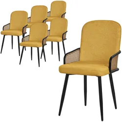 ESSZIMMERSTÜHLE 6er Set Senf mit Stoffbezug Rattan Optik