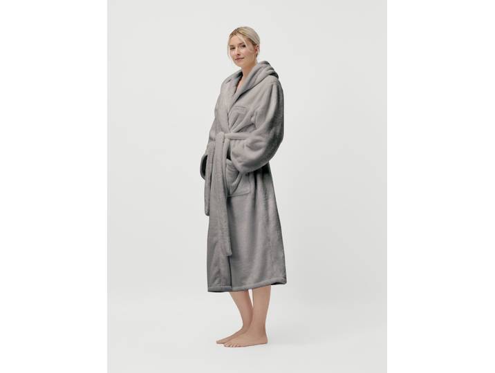 Unisex-Bademantel Lovina, ideal für Sauna & Spa, Hotelbademantel, Morgenmantel Gr. M, grau, L:120cm, Microfaser, LEGER HOME BY LENA GERCKE, Hausmäntel, Unisex-Bademantel, kuschelig weicher Fleece, plüsch, für Damen und Herren, XS-3XL