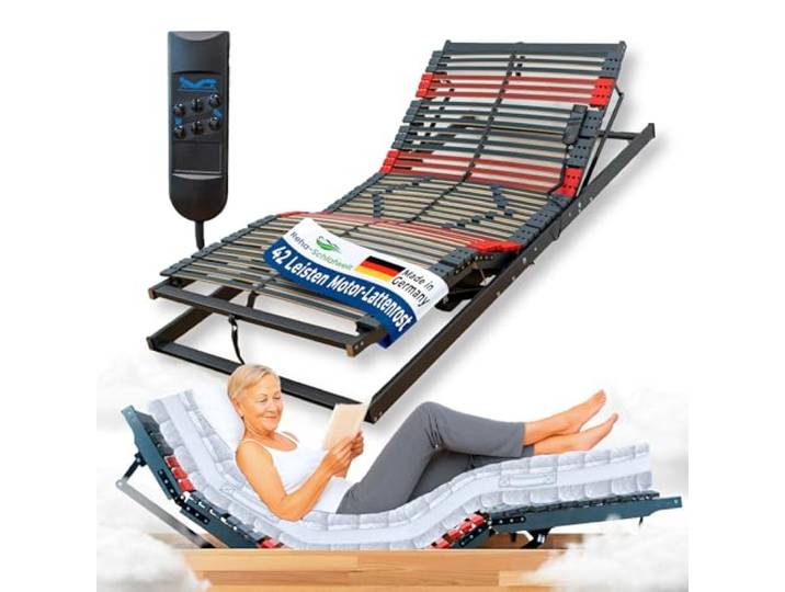 7-Zonen Lattenrost elektrisch verstellbar RELAXANA KF, 140x200 cm, Kopf-, Fußteil durch Motor verstellbar, Bettenrost motorisiert, komplett montiert, 42 Federleisten, Härtegrad-Regulierung
