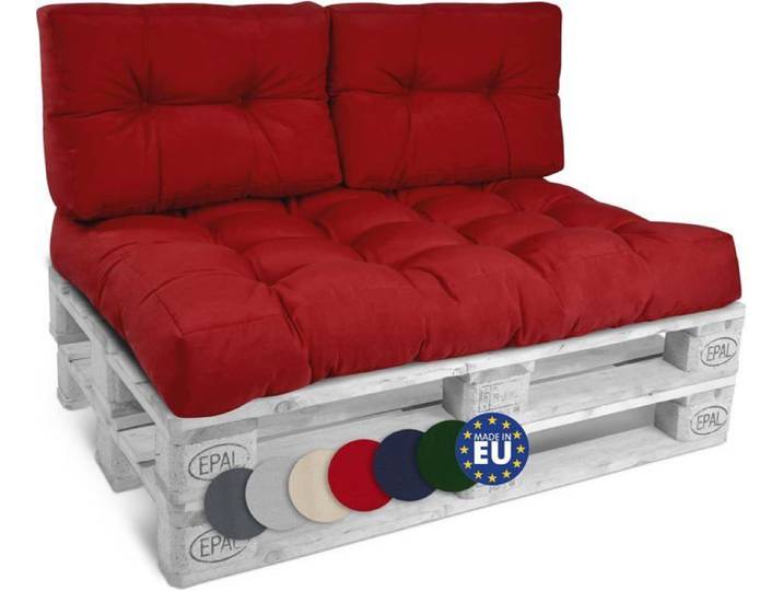 Beautissu Style – Set Coussin Palette Lounge Extérieur Rouge – 1x Coussin Assise 120x80cm & 2x Coussin Dossier 60x40cm