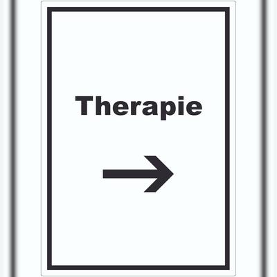 HB-Druck Therapie Aufkleber mit Text und Richtungspfeil rechts Raum Behandlung hochkant A2 (420x594mm)