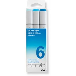 COPIC Layoutmarker Sketch Set Color Fusion 6, Blautöne, 3 Stück