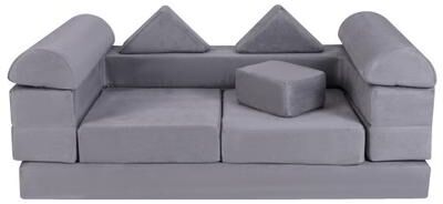 Costway 9-Piece Climb and Crawl Foam and Floor Playset with Breathable Suede Fabric-Gray