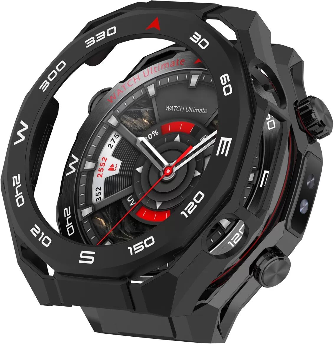 INF Hohle PC-Halbpack-Hülle kompatibel mit Huawei Watch Ultimate2 mit gehärtetem Glas Schwarz