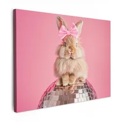LEINWANDBILD Schleife - Discoball - Kaninchen Wandbild 40x30 cm