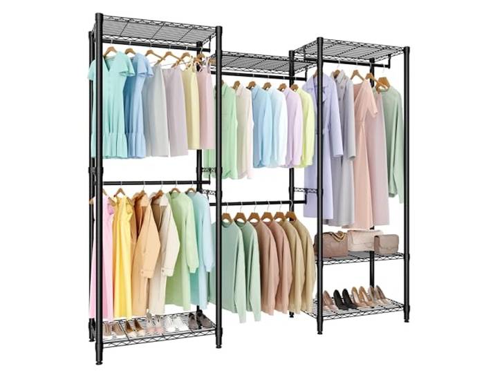 GarveeLife Kleiderständer Offen Bis 650 kg Freistehende Kleiderstange Stabiler Kleiderschrank Mit Höhenverstellbaren Einlegeböden Kleiderbügel Für Schlafzimmer & Flur 180 * 40 * 194.2 cm