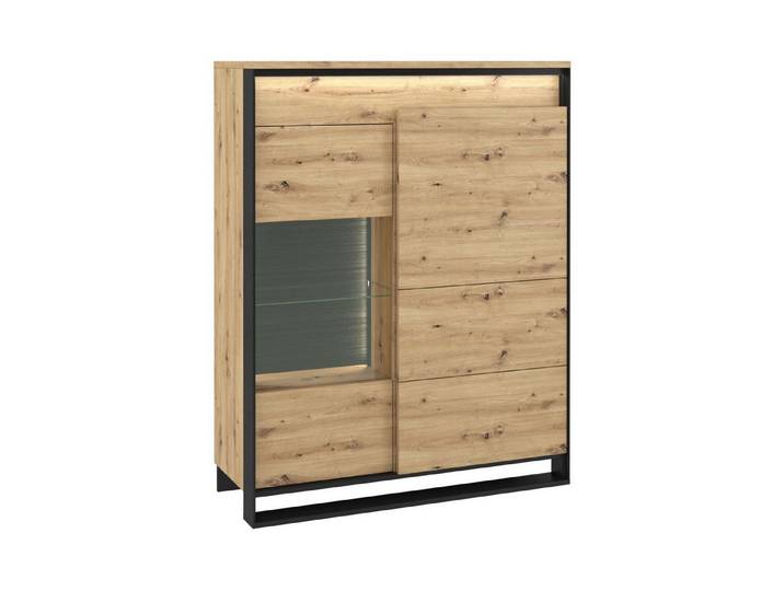 HAUSELEMENT Standvitrine QUANT QA-06 mit LED-Beleuchtung Vitrine Regalschrank 2 Türen Schrank Loft