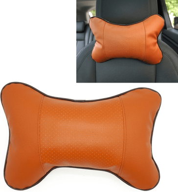 Inspired Deals Ergonomic Car Neck Pillow Breathable Leather Headrest Cushion For Driving Comfort orange