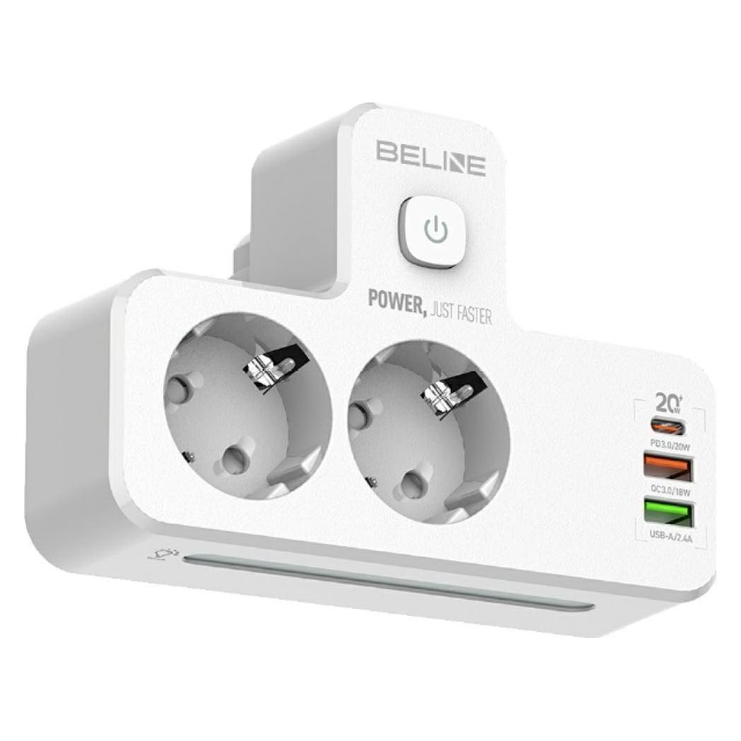 Beline Listwa zasilająca z podświetleniem LED 2xUSB-A/USB-C/2xAC biały (5x, CEE 7/3) (BLNPH01)