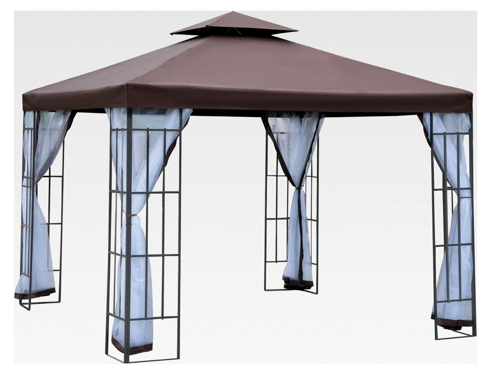 Gartenpavillon mit Moskitonetzen und Seitenwänden, Partyzelt mit Doppeldach, Gartenzelt 2,97x2,97m