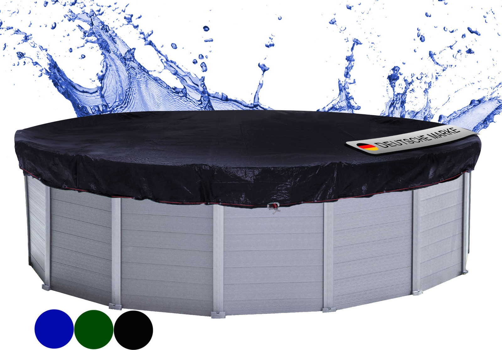 Quick Star Zwembaddekzeil rond, zwart, geschikt voor zwembaden van 460-500 cm, UV-bestendig zonnefolie van 200 g/m² PE