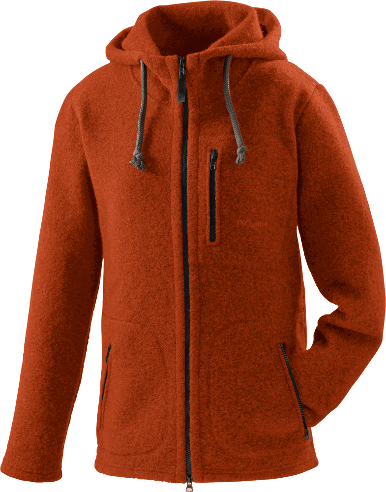 Mufflon Jacke W300 Mu-Halva aus 100% Schurwolle mit Kapuze, 2-Wege-Reißverschluss, terra, Größe L