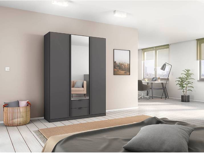 Armoire à portes battantes Style Up 136cm Gris/Gris métallisé Avec portes miroir
