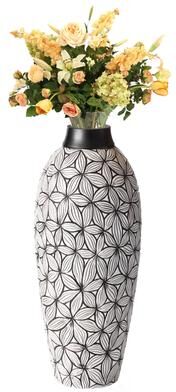 Uniquewise Flower-Inspired Ceramic Vase - Unique White 17-Inch-Tall Round Table Decor for Entryway, Dining Room, Living Room, Classic White